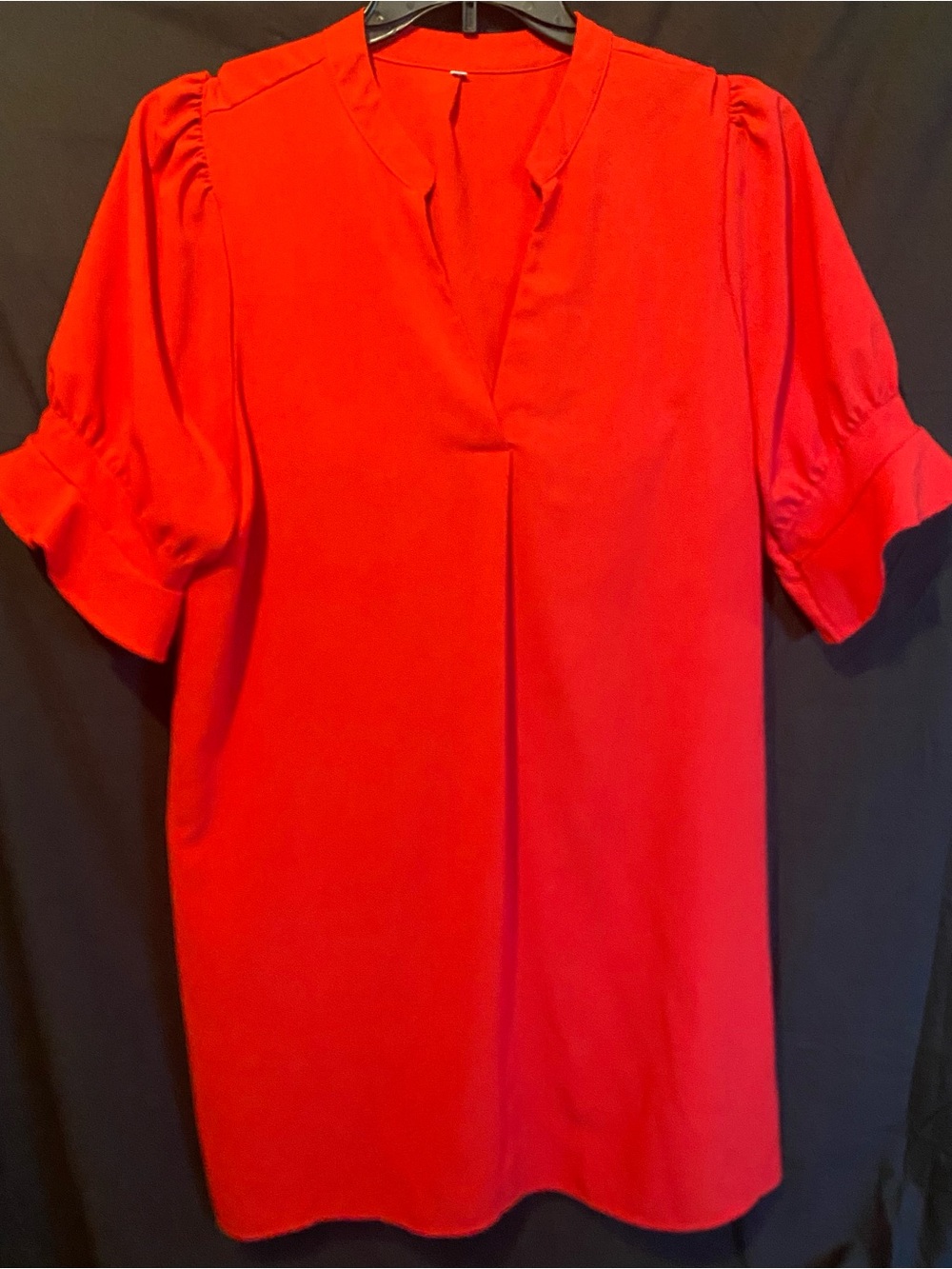 Red puff cap 1/2 sleeve dress.